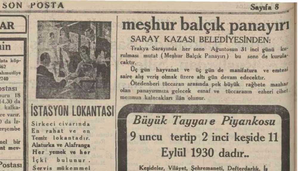 Resim 2: 18 Ağustos 1930 tarihli Son Posta gazetesinde yayımlanan Balçık Panayırı ilanı (7)